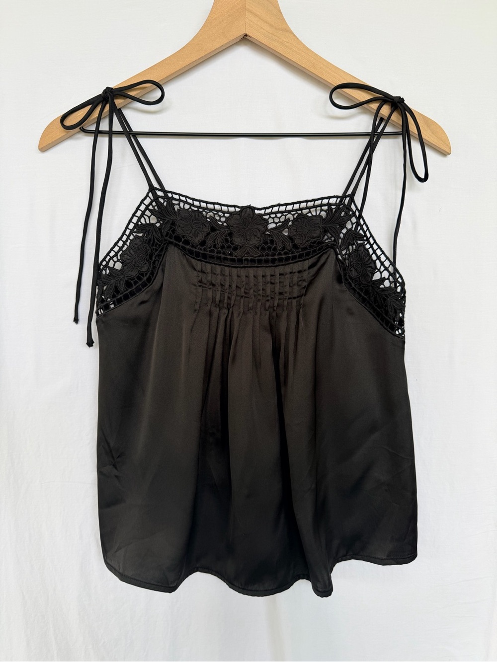 Express Black Crochet Yoke Tie-String Camisole